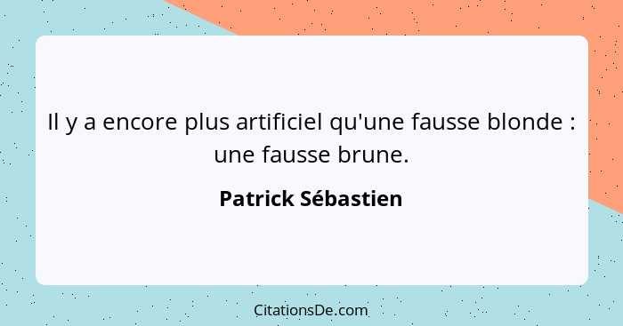 Il y a encore plus artificiel qu'une fausse blonde : une fausse brune.... - Patrick Sébastien