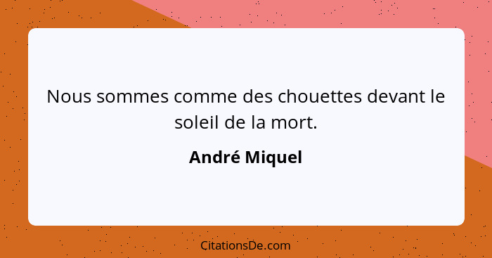 Nous sommes comme des chouettes devant le soleil de la mort.... - André Miquel