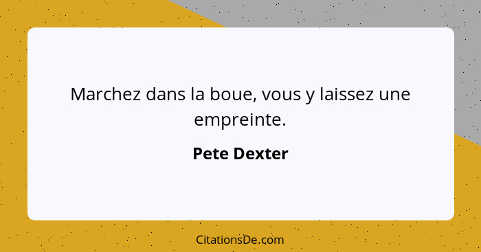 Marchez dans la boue, vous y laissez une empreinte.... - Pete Dexter