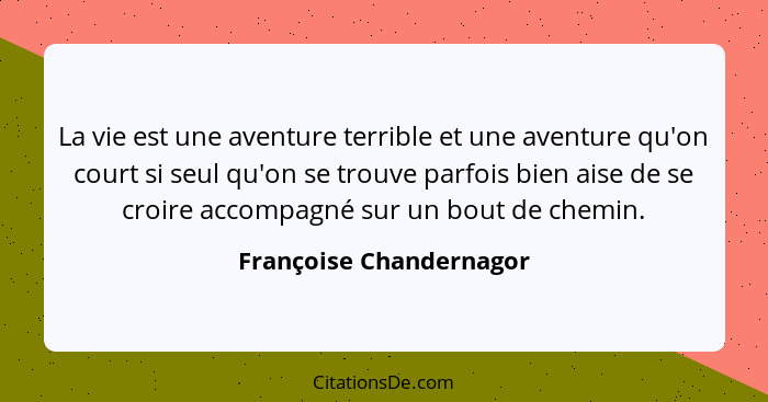 La vie est une aventure terrible et une aventure qu'on court si seul qu'on se trouve parfois bien aise de se croire accompagn... - Françoise Chandernagor