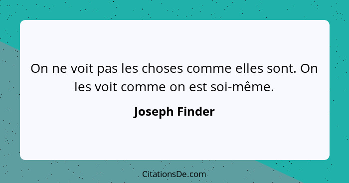 On ne voit pas les choses comme elles sont. On les voit comme on est soi-même.... - Joseph Finder