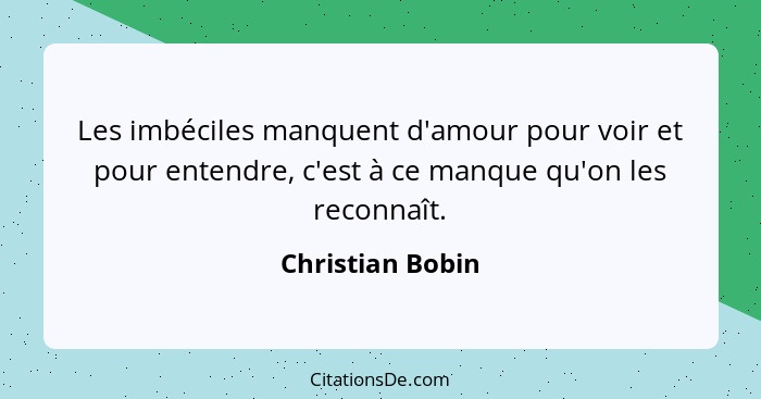 Les imbéciles manquent d'amour pour voir et pour entendre, c'est à ce manque qu'on les reconnaît.... - Christian Bobin