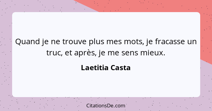 Quand je ne trouve plus mes mots, je fracasse un truc, et après, je me sens mieux.... - Laetitia Casta