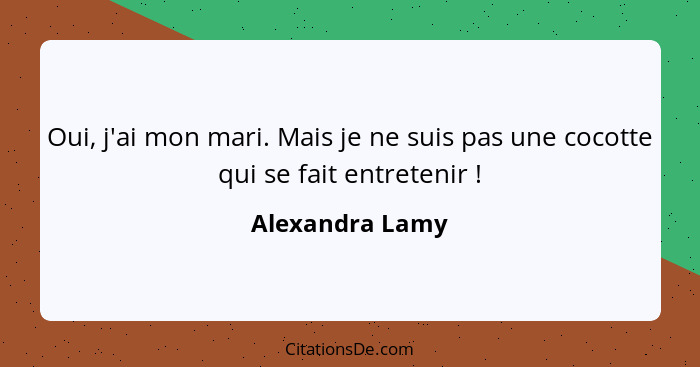 Oui, j'ai mon mari. Mais je ne suis pas une cocotte qui se fait entretenir !... - Alexandra Lamy