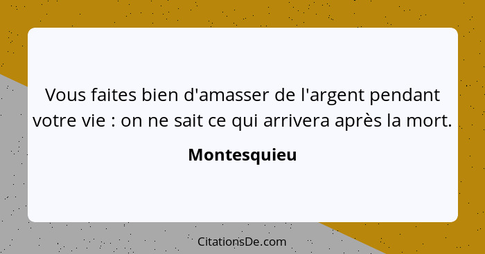 Montesquieu Vous Faites Bien D Amasser De L Argent Pendant