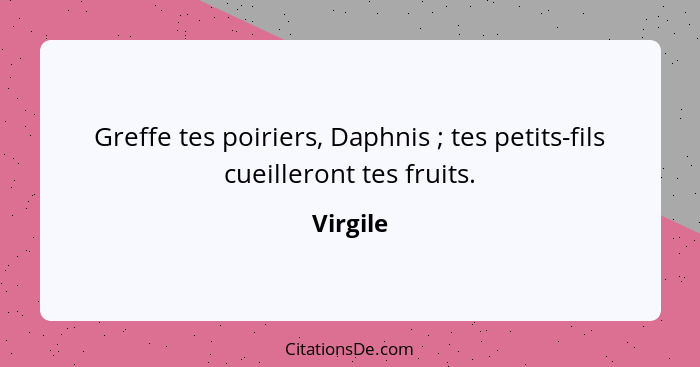 Greffe tes poiriers, Daphnis ; tes petits-fils cueilleront tes fruits.... - Virgile