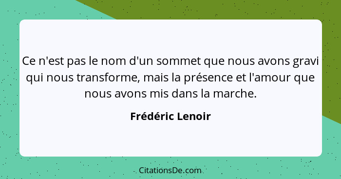 Ce n'est pas le nom d'un sommet que nous avons gravi qui nous transforme, mais la présence et l'amour que nous avons mis dans la mar... - Frédéric Lenoir