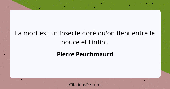 La mort est un insecte doré qu'on tient entre le pouce et l'infini.... - Pierre Peuchmaurd