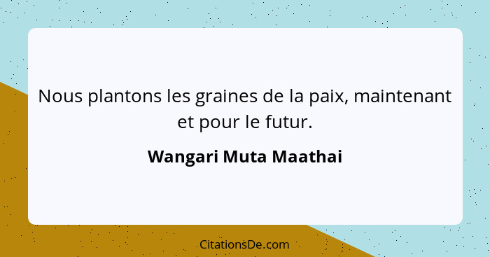 Nous plantons les graines de la paix, maintenant et pour le futur.... - Wangari Muta Maathai