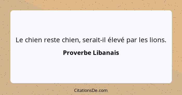 Le chien reste chien, serait-il élevé par les lions.... - Proverbe Libanais