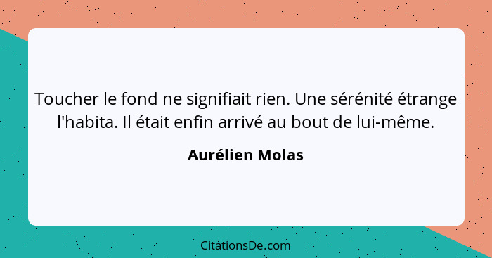 Toucher le fond ne signifiait rien. Une sérénité étrange l'habita. Il était enfin arrivé au bout de lui-même.... - Aurélien Molas