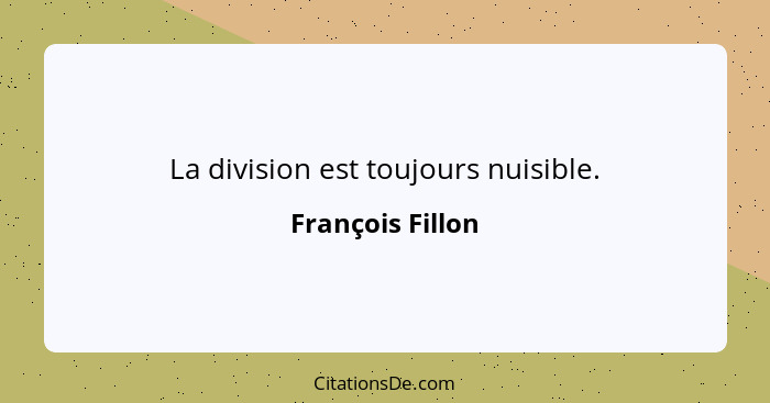 La division est toujours nuisible.... - François Fillon