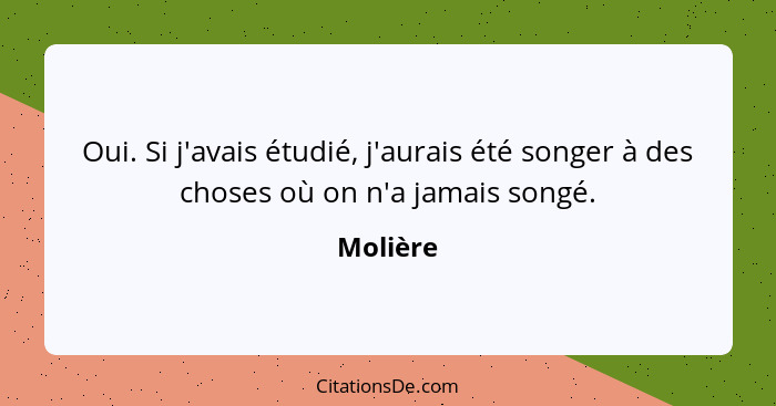 Oui. Si j'avais étudié, j'aurais été songer à des choses où on n'a jamais songé.... - Molière