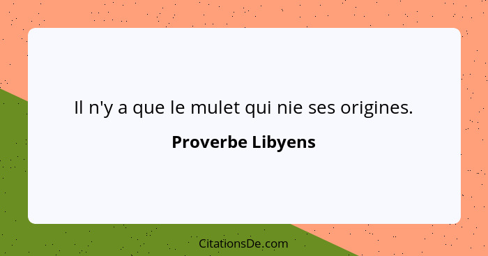 Il n'y a que le mulet qui nie ses origines.... - Proverbe Libyens