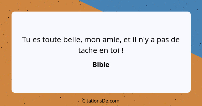 Tu es toute belle, mon amie, et il n'y a pas de tache en toi !... - Bible