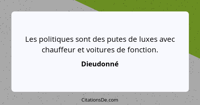 Les politiques sont des putes de luxes avec chauffeur et voitures de fonction.... - Dieudonné