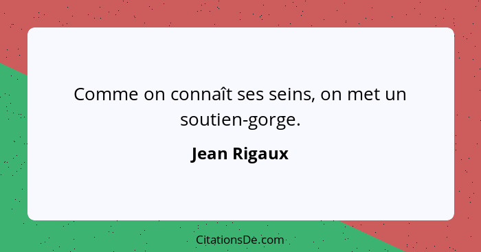 Comme on connaît ses seins, on met un soutien-gorge.... - Jean Rigaux