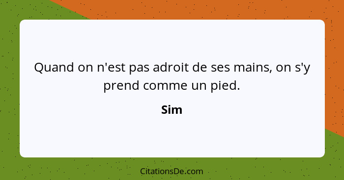 Quand on n'est pas adroit de ses mains, on s'y prend comme un pied.... - Sim