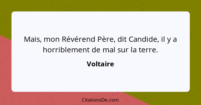 Mais, mon Révérend Père, dit Candide, il y a horriblement de mal sur la terre.... - Voltaire