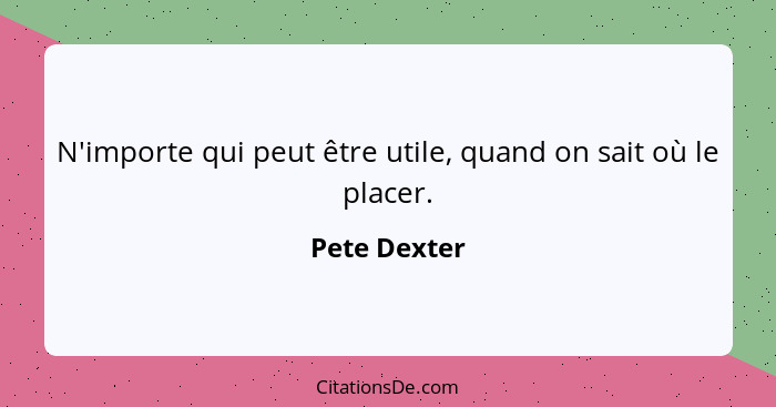 N'importe qui peut être utile, quand on sait où le placer.... - Pete Dexter