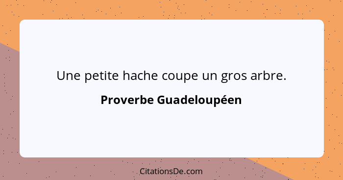 Une petite hache coupe un gros arbre.... - Proverbe Guadeloupéen