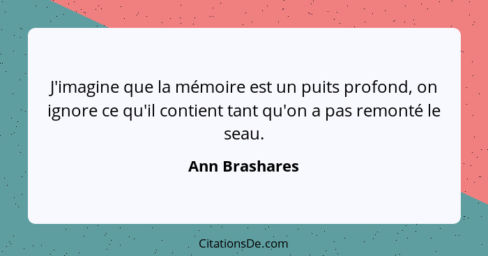 J'imagine que la mémoire est un puits profond, on ignore ce qu'il contient tant qu'on a pas remonté le seau.... - Ann Brashares