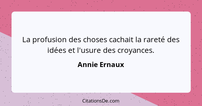 La profusion des choses cachait la rareté des idées et l'usure des croyances.... - Annie Ernaux