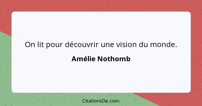 On lit pour découvrir une vision du monde.... - Amélie Nothomb