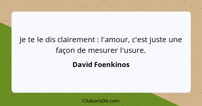 Je te le dis clairement : l'amour, c'est juste une façon de mesurer l'usure.... - David Foenkinos