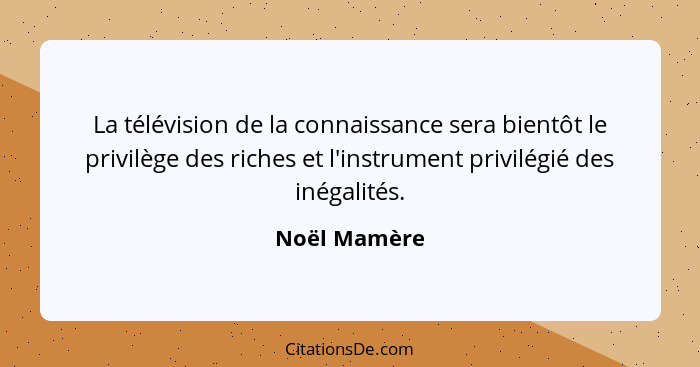 La télévision de la connaissance sera bientôt le privilège des riches et l'instrument privilégié des inégalités.... - Noël Mamère