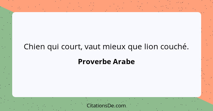 Chien qui court, vaut mieux que lion couché.... - Proverbe Arabe