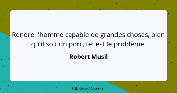 Rendre l'homme capable de grandes choses, bien qu'il soit un porc, tel est le problème.... - Robert Musil