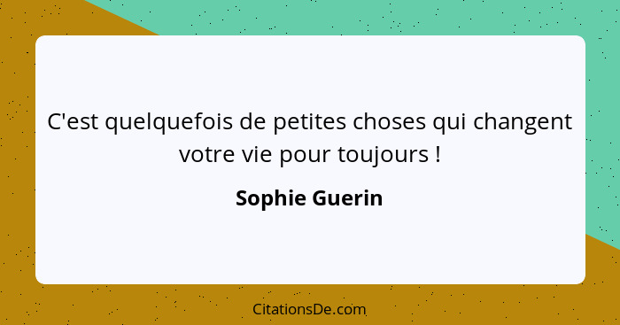 C'est quelquefois de petites choses qui changent votre vie pour toujours !... - Sophie Guerin