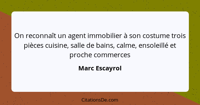 On reconnaît un agent immobilier à son costume trois pièces cuisine, salle de bains, calme, ensoleillé et proche commerces... - Marc Escayrol