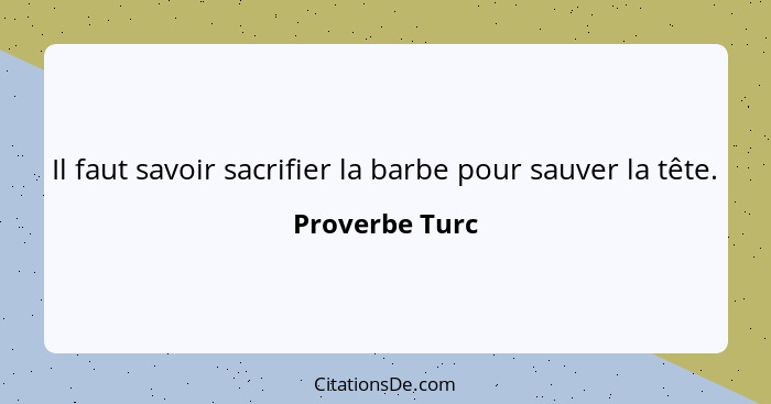 Il faut savoir sacrifier la barbe pour sauver la tête.... - Proverbe Turc