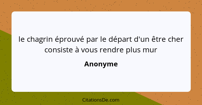 le chagrin éprouvé par le départ d'un être cher consiste à vous rendre plus mur... - Anonyme