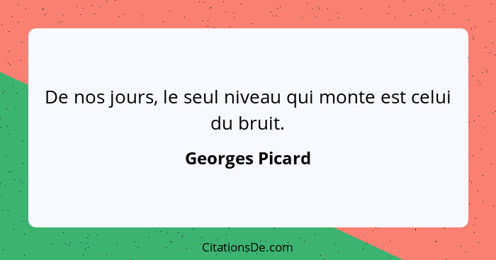 De nos jours, le seul niveau qui monte est celui du bruit.... - Georges Picard