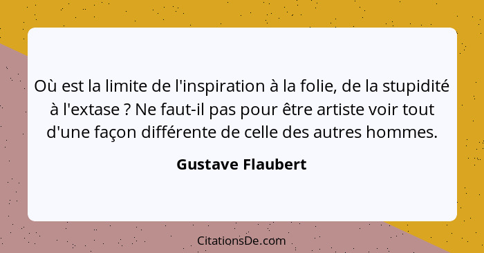 Où est la limite de l'inspiration à la folie, de la stupidité à l'extase ? Ne faut-il pas pour être artiste voir tout d'une fa... - Gustave Flaubert