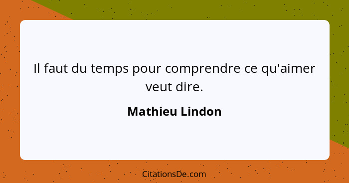 Il faut du temps pour comprendre ce qu'aimer veut dire.... - Mathieu Lindon