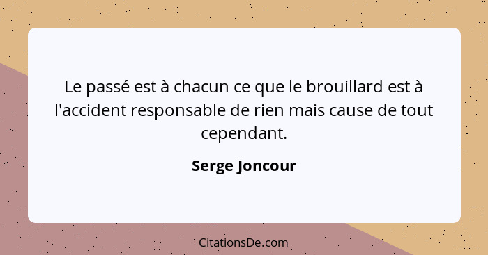 Le passé est à chacun ce que le brouillard est à l'accident responsable de rien mais cause de tout cependant.... - Serge Joncour