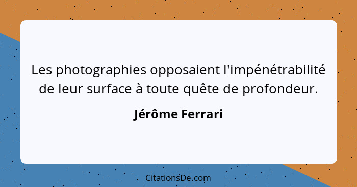 Les photographies opposaient l'impénétrabilité de leur surface à toute quête de profondeur.... - Jérôme Ferrari
