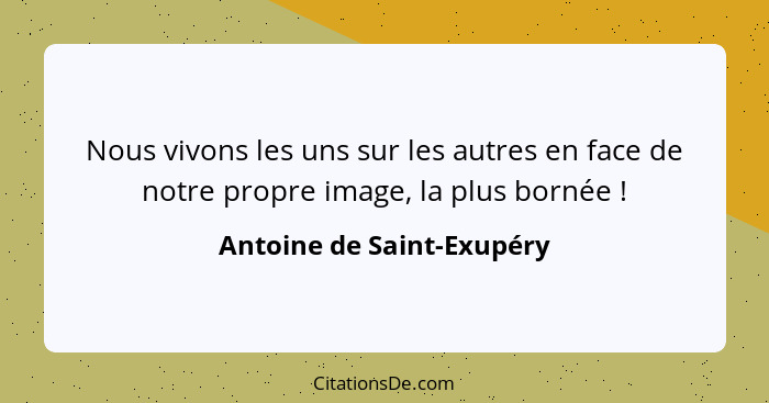 Nous vivons les uns sur les autres en face de notre propre image, la plus bornée !... - Antoine de Saint-Exupéry