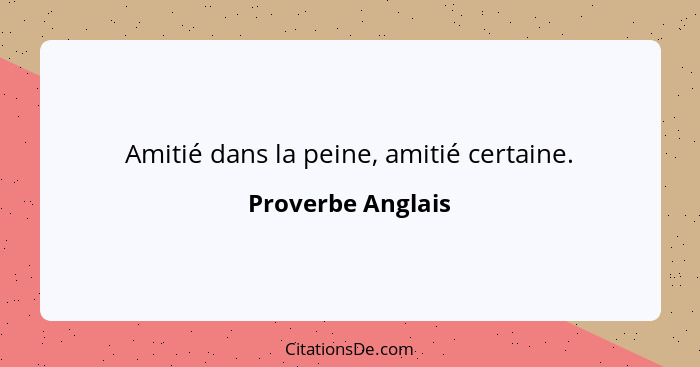 Amitié dans la peine, amitié certaine.... - Proverbe Anglais