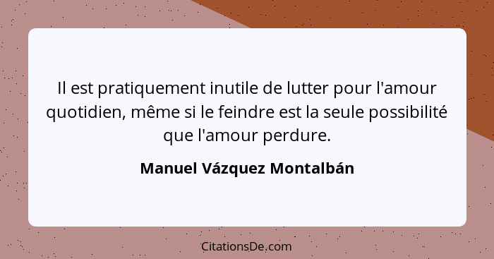 Il est pratiquement inutile de lutter pour l'amour quotidien, même si le feindre est la seule possibilité que l'amour perdu... - Manuel Vázquez Montalbán