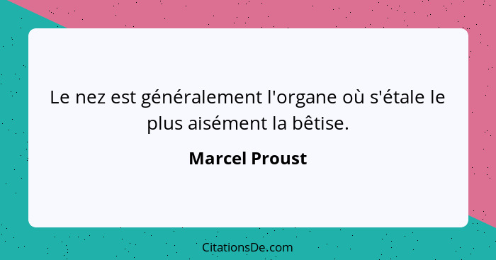 Le nez est généralement l'organe où s'étale le plus aisément la bêtise.... - Marcel Proust