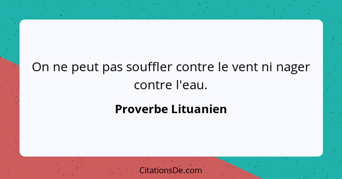 On ne peut pas souffler contre le vent ni nager contre l'eau.... - Proverbe Lituanien