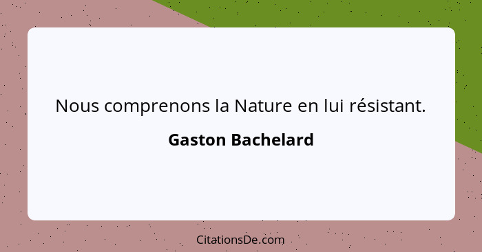 Nous comprenons la Nature en lui résistant.... - Gaston Bachelard