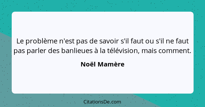 Le problème n'est pas de savoir s'il faut ou s'il ne faut pas parler des banlieues à la télévision, mais comment.... - Noël Mamère