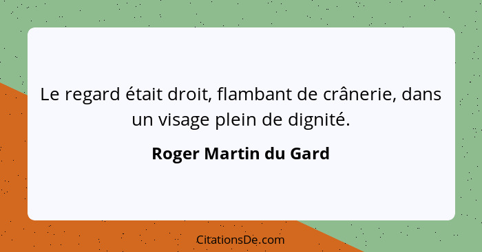 Le regard était droit, flambant de crânerie, dans un visage plein de dignité.... - Roger Martin du Gard