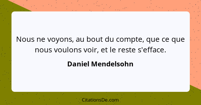 Nous ne voyons, au bout du compte, que ce que nous voulons voir, et le reste s'efface.... - Daniel Mendelsohn